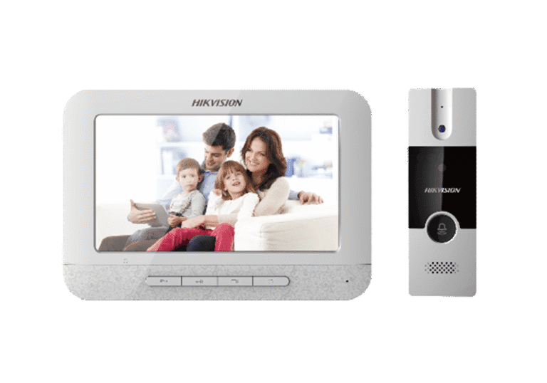 DS-KIS202,DS-KIS204, video door phone, 4-wire intercom, home intercom system, 7-inch screen door phone, Hikvision door station, villa security kit