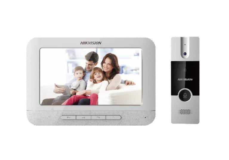 DS-KIS202,DS-KIS204, video door phone, 4-wire intercom, home intercom system, 7-inch screen door phone, Hikvision door station, villa security kit