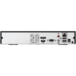 Rear panel of Hikvision iDS-7204HUHI-M1/S showing BNC, HDMI, VGA, LAN ports