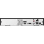 Rear panel of Hikvision iDS-7204HUHI-M1/S showing BNC, HDMI, VGA, LAN ports