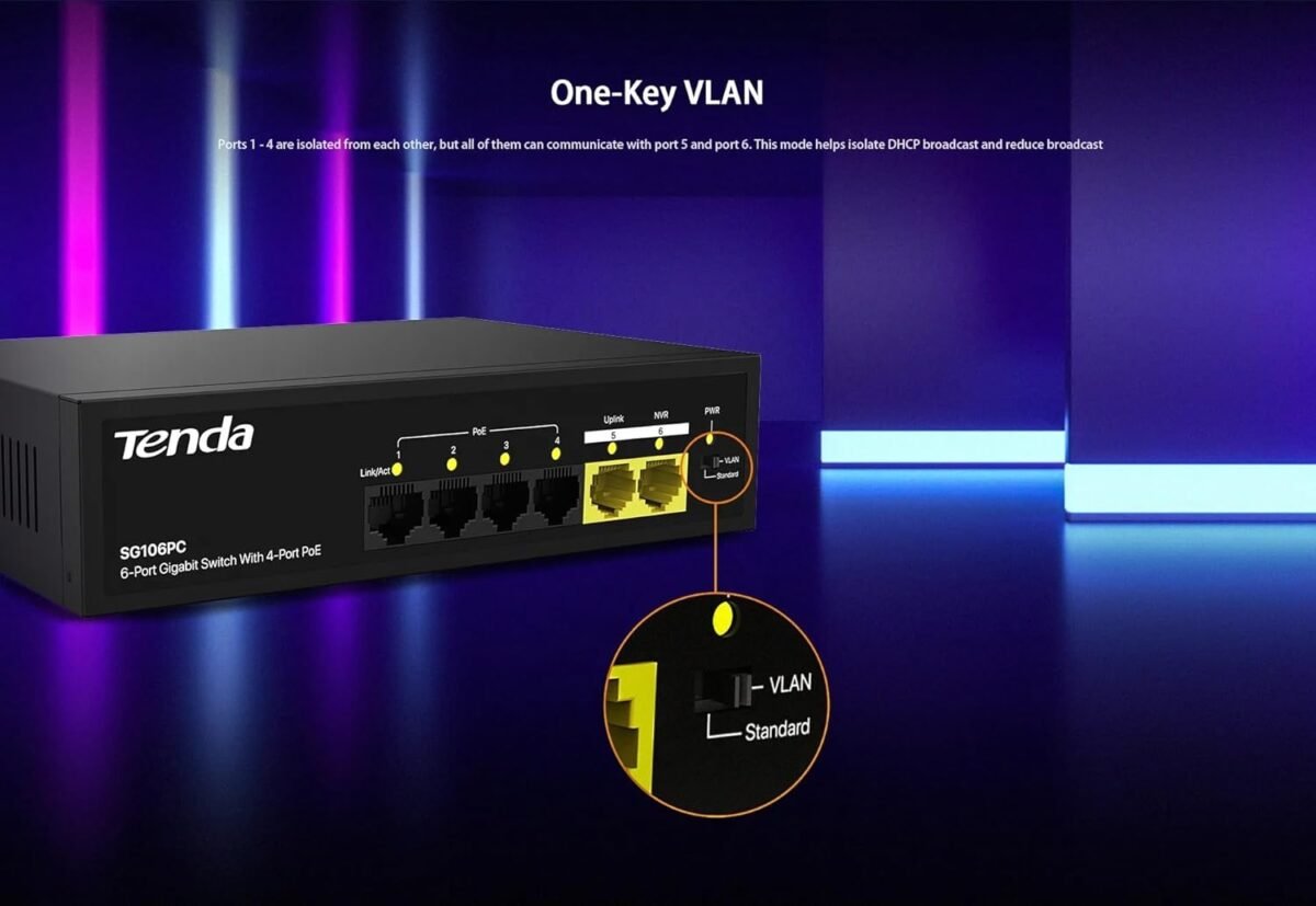 Tenda SG106PC 6-Port Gigabit Lite PoE Switch with 4x PoE+ 55W Uplink 3Yr - Image 4