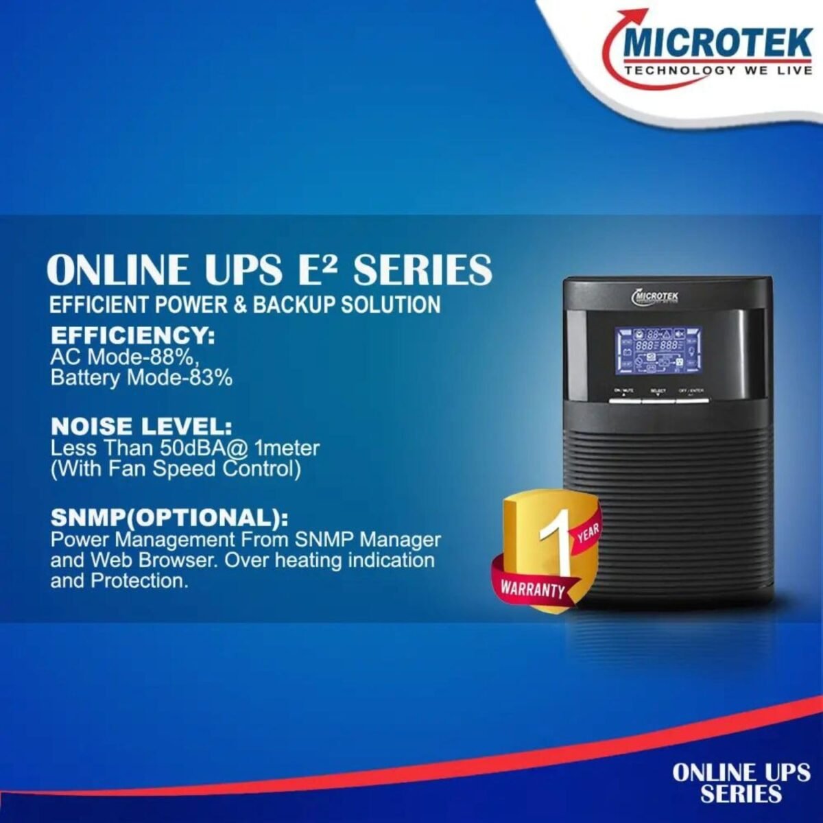 Microtek- Online UPS E2-1KVA 24V Pure Sinewave with in-Built Batteries (12V 9AHx2) Power Backup & Protection for Home Office, Desktop PC & Shops
