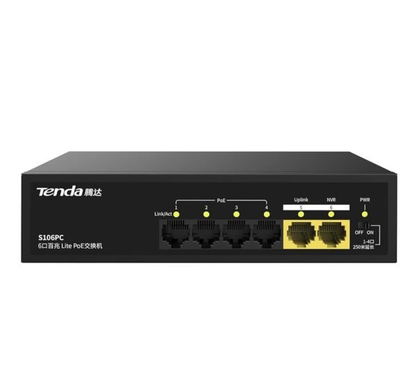 Tenda S106PC 6-Port 100M Lite PoE Switch with 4-Port PoE (Black)