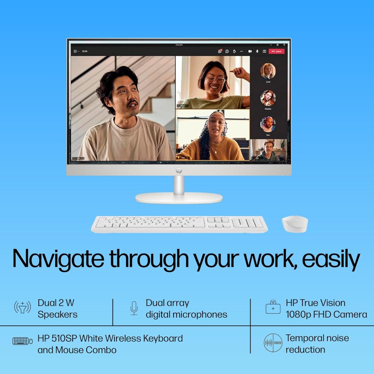 HP AIO, 13th Gen Intel Core i3-1315U,(8GB DDR4,512GB SSD) 300 nits, Anti-Glare, 23.8inch(60.5cm) FHD, Win11, M365, Office24, Shell White, 5.27kg, FHD IR Camera w/Privacy...