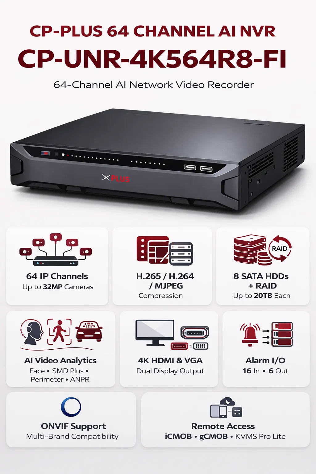 CP Plus CP-UNR-4K564R8-FI 8 SATA 160TB NVR front panel India