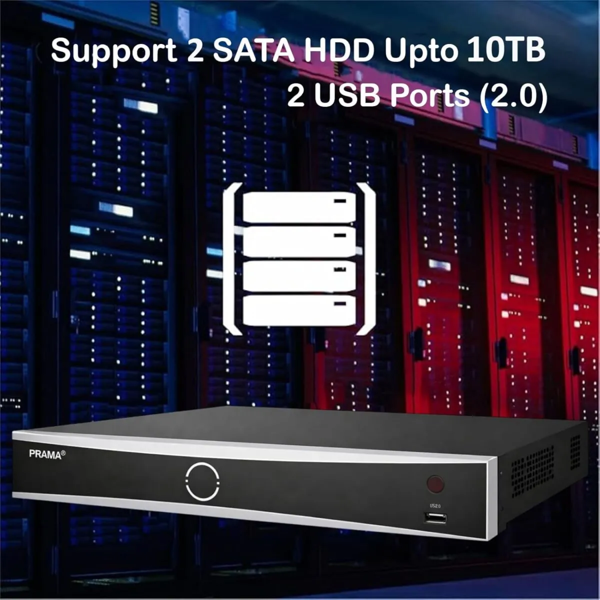 PRAMA PT-NRAS2A32-K2 32 Channel AIsense Network Video Recorder with H.265+ Compression, 2 SATA Interface Supporting HDD up to 10TB Per HDD, 4K HDMI, Upto 80 mbps Incoming...