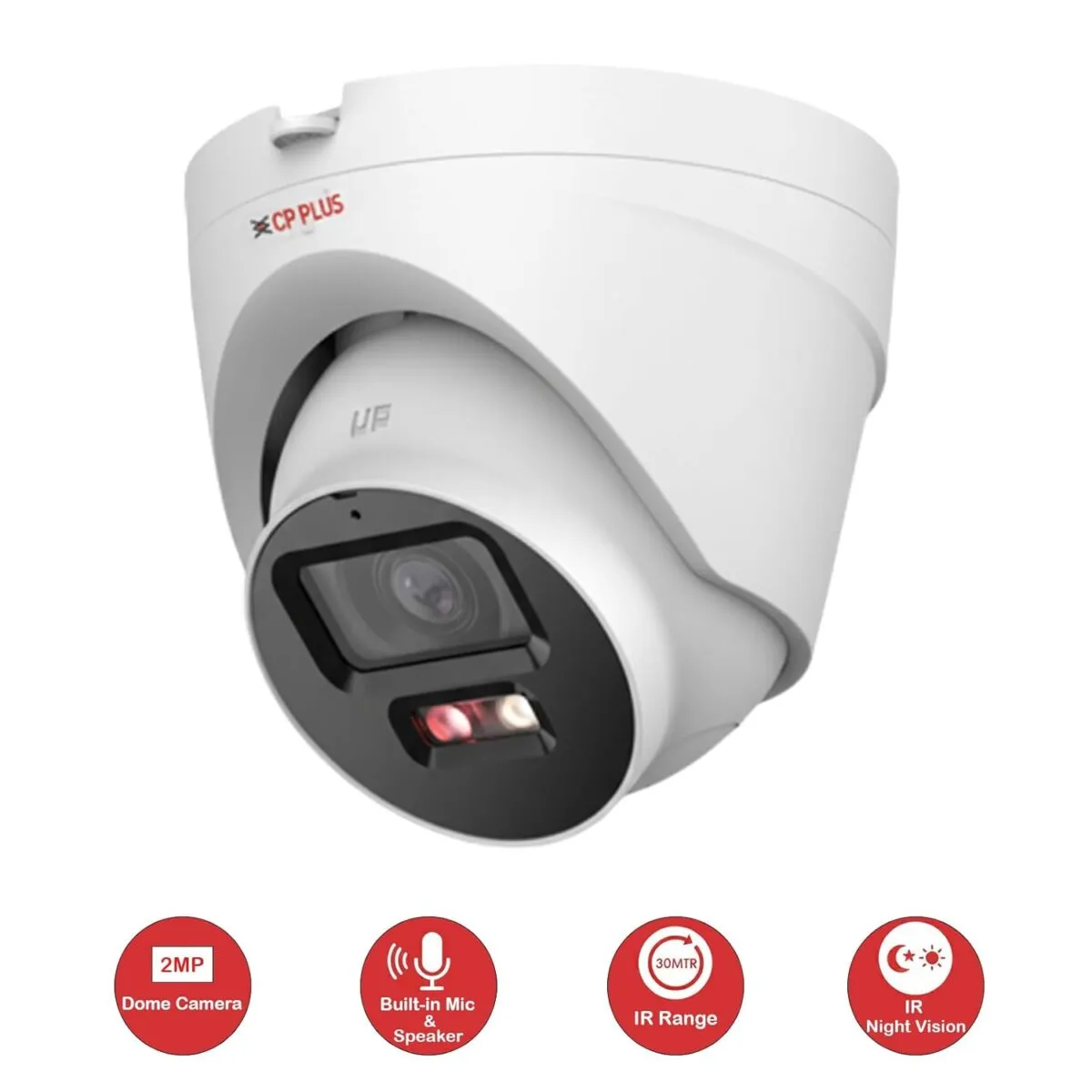CP Plus 2MP Dual Light Dome IP Camera | Full HD 1080p | Built-in Mic & Speaker | 30m Dual Light Night Vision | PoE & IP67 Weatherproof [CP-UNC-DA21L3B-LQ]