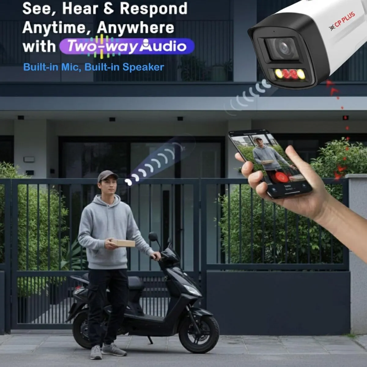 CP Plus 4MP Dual Light Bullet IP Camera | 2688×1520 Full HD | Warm Light + IR Night Vision 30m | Built-in Mic & Speaker | PoE | IP67 Outdoor CCTV Camera [CP-UNC-TA41L3B-D-LQ]