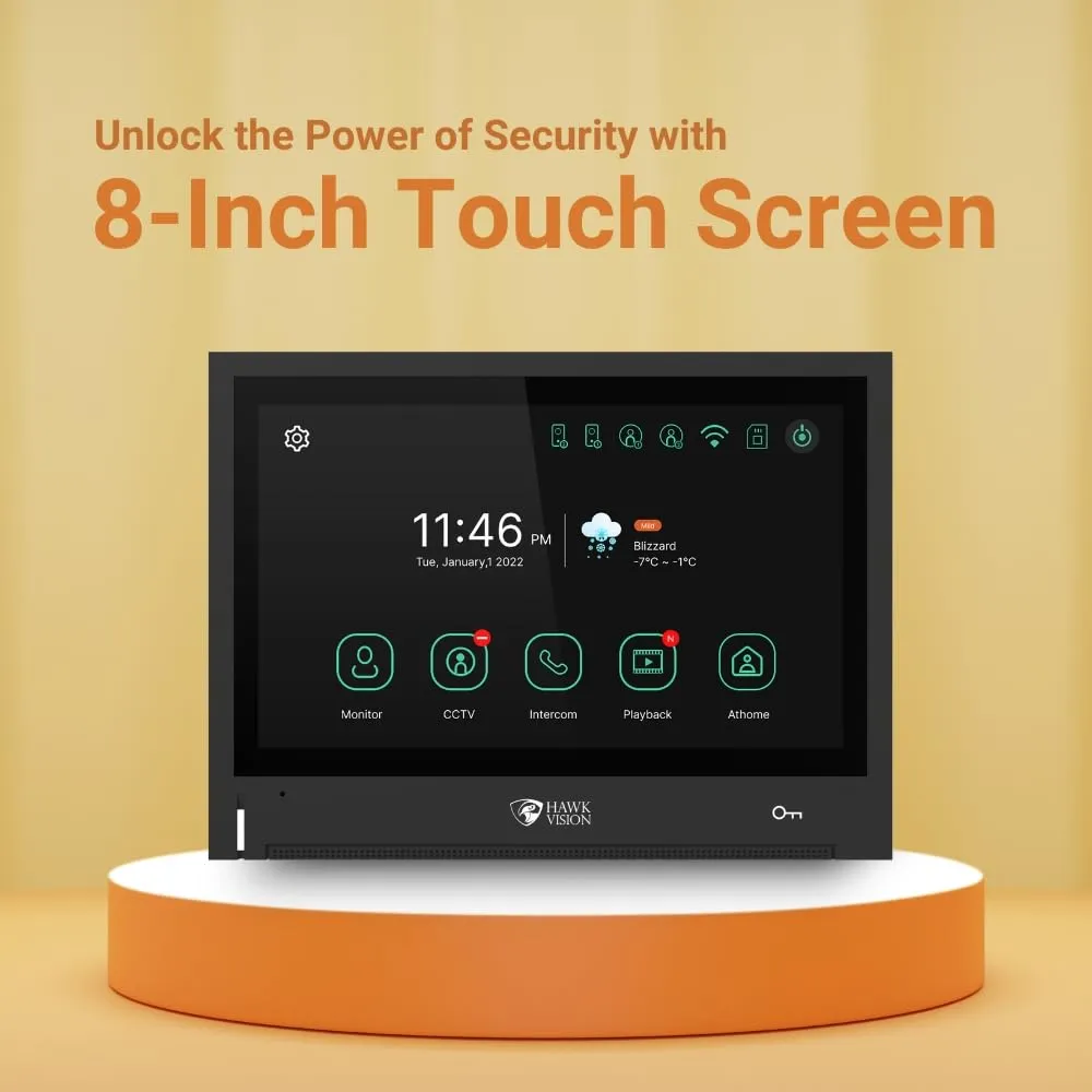 Hawk Vision Network Based Video Door Phone/Bell with 8" inch LCD Screen |Wired |Two-Way Intercom | Instant Phone Visitor Video Call | Night Vision, and Remote Access for...