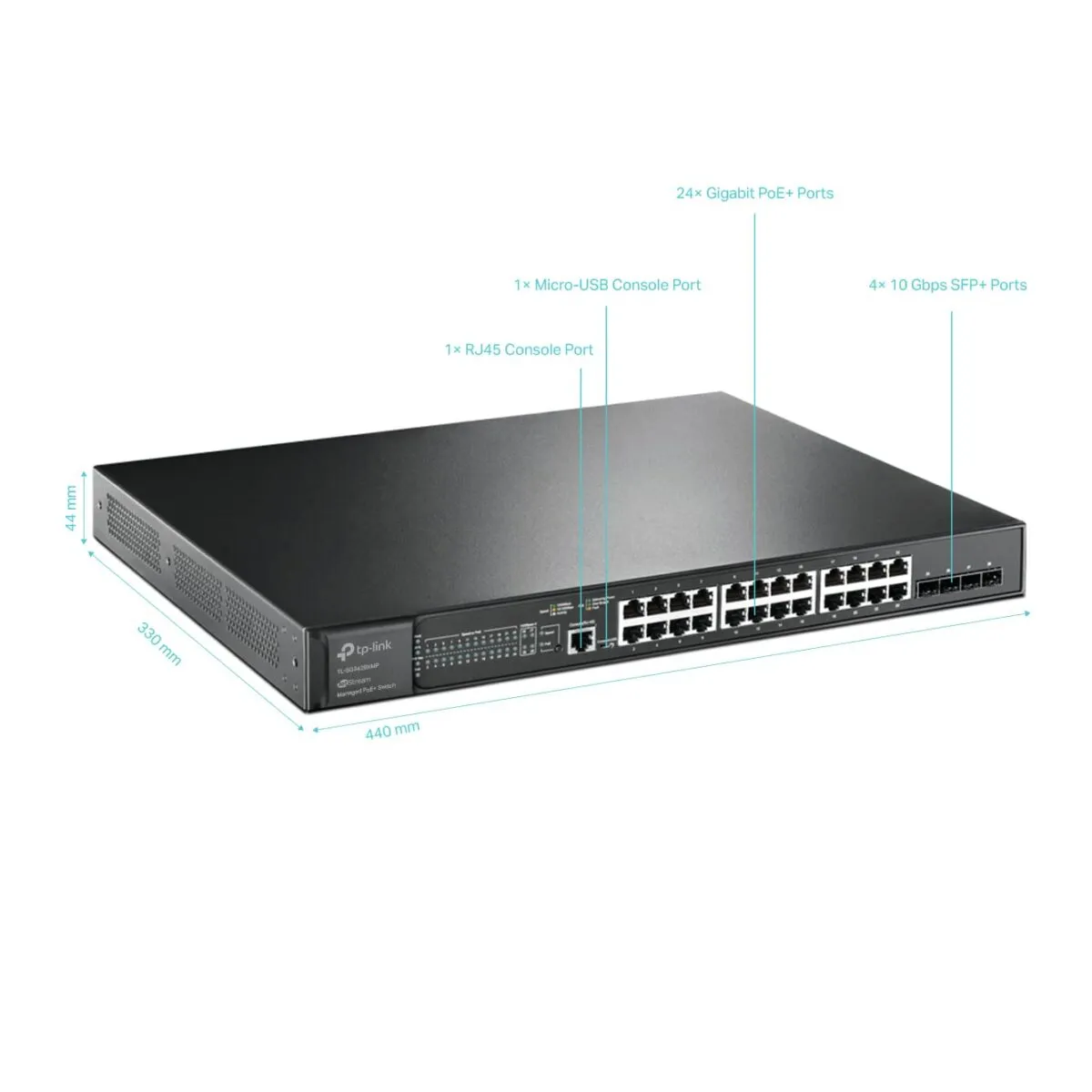 TP-Link TL-SG3428XMP , Jetstream 24 Port Gigabit Smart Managed L2+ PoE switch , 24 PoE+ Port @384W, 4 * 10GE SFP+ Slots , Omada SDN Integrated , IPv6 and Static Routing ,...