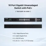 Tenda TEG1120P-16-250W, 16 Port Gigabit PoE Switch Compatible with IEEE 802.3af/at Devices, Rack Mountable, Unmanaged PoE+ Switch with 16 Port PoE+@230W & 2 RJ45 Ports & 2 SFP...