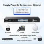 Tenda TEG1120P-16-250W, 16 Port Gigabit PoE Switch Compatible with IEEE 802.3af/at Devices, Rack Mountable, Unmanaged PoE+ Switch with 16 Port PoE+@230W & 2 RJ45 Ports & 2 SFP...